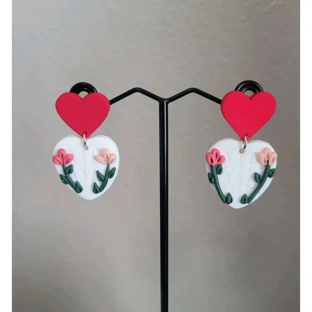 Handmade‎ Mexican Terra Cotta Barro Inspired Dangle Post Earrings Light Weight